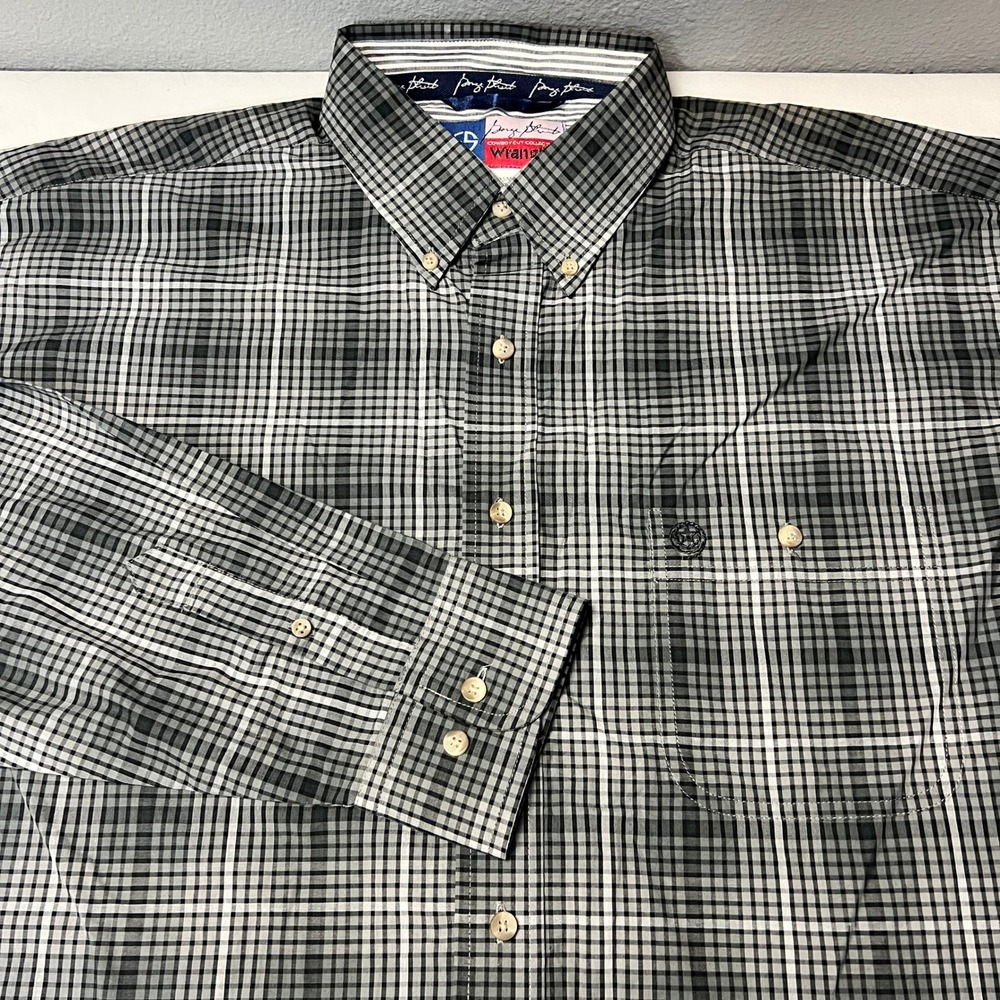 Wrangler George Strait‎ Western Cowboy Cut Gray Plaid Button Down Shirt XL